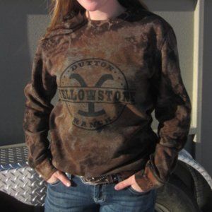 Black / brown bleach crewneck with Yellowstone Logo Unisex Small (Ladies Medium)